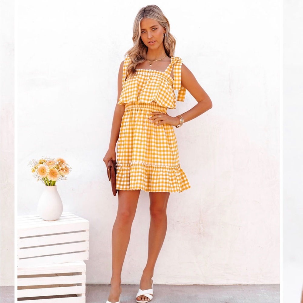Yellow Gingham Tie Strap Dress